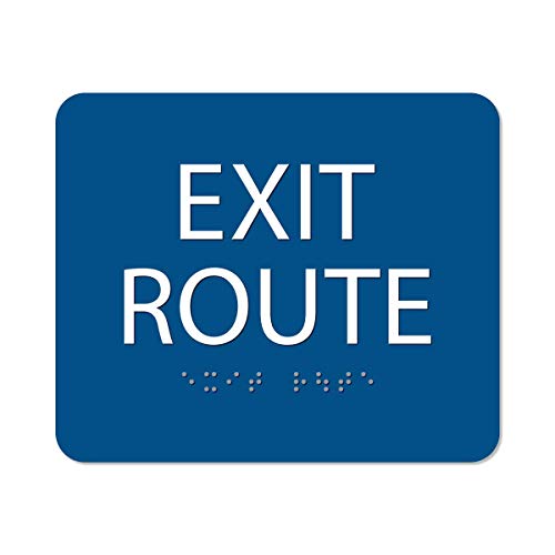 ALPHA DOG ADA SIGNS Exit Route Sign Blue 5x6 Inch - ADA Compliant Tactile Egress Door Sign with Grade 2 Braille - Indoor Outdoor