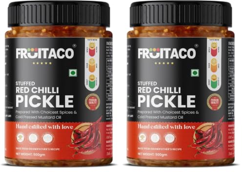Image of Fruitaco Stuffed Red Chilli Pickle 500 Gm - Authentic Indian Pickle with Rich Spice Mix, Laal Mirch Ka Aachar (Pack of 2)