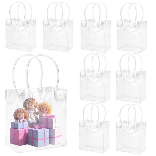 10PCS Bolsas Regalo Transparentes con Asas | 20x20x8cm PVC Reutilizables | Para Cumpleaños, Boda, Baby Shower | Bolsitas Pequeñas para Chuches y Favores (Bolsas de Plástico/Regalos Infantiles)
