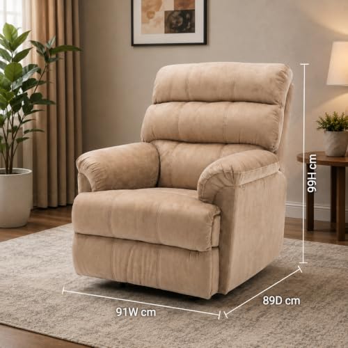 Image of Velvet Manual Recliner, 1 Seater, Beige