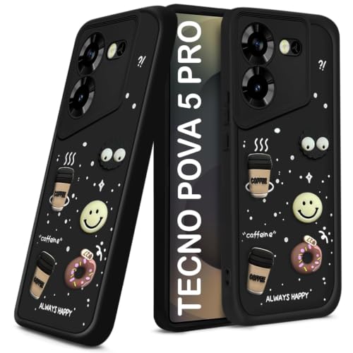 Image of Bintage Cute Fun Taddy| 3D Ball Bear| Donut| Coffee Rubber Case Full Body & Camera Protection Back Cover Compatible for Tecno Pova 5 /Pova 5Pro 5G - Black
