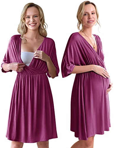 Image of Ekouaer 3 in 1 Labor/Delivery/Hospital Gown Maternity Dress Nursing Nightgown Sleepwear for Breastfeeding S-XXL