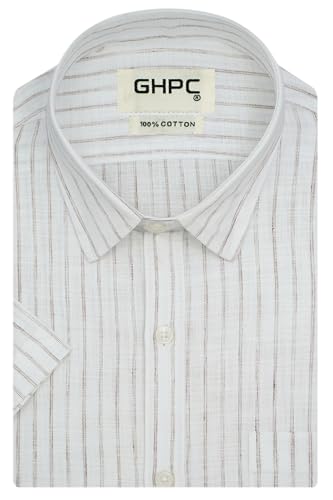 Image of GHPC 100% Cotton Striped Half Sleeves Regular Fit Formal Shirt for Men