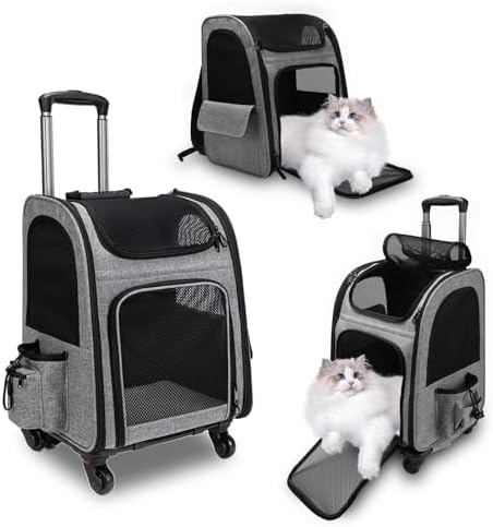 Mochila transportín para gatos con ruedas, apta para perros y gatos de hasta 15 kg, ideal para paseos, viajes y visitas al veterinario