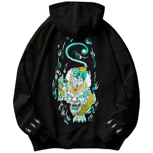 Black Lion Embroidered Mens Graphic Hoodies Streetwear Embroidery Hoodies For Men Cool Hoodie Street Sweatshirt