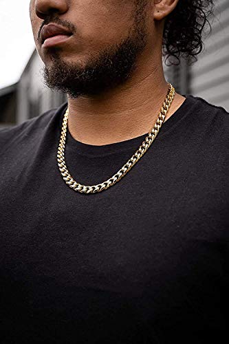 11MM 18K Gold Cuban Link Chain Necklace for Men/Women Real 11MM 18K Diamond Cut Heavy w Solid Thick Clasp Hip Hop