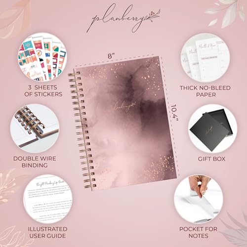 Image of PLANBERRY Large Hourly Schedule Planner Premium - Undated Organizer for Productivity, Time Management & Budget, 8x10.4″ (Rose Gold)