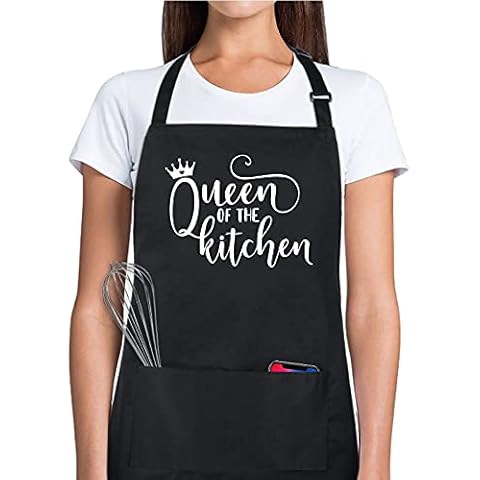 Xornis 100% Cotton Funny Aprons for Women Queen of The Kitchen with 2 Pockets Chef Cooking Baking Adjustable Bib Apron Gifts from Daughter Son Husband for Mom Grandma Wife Mother's Day Cover