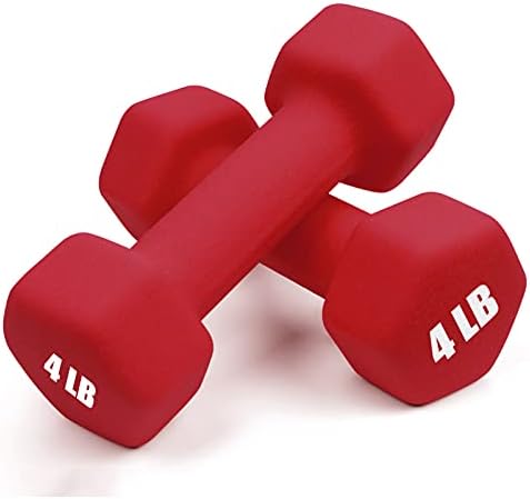 Portzon 10 Colors Options Compatible with Set of 2 Neoprene Dumbbell, 4LB each, Anti-Slip, Anti-roll, Hex Shape, RED