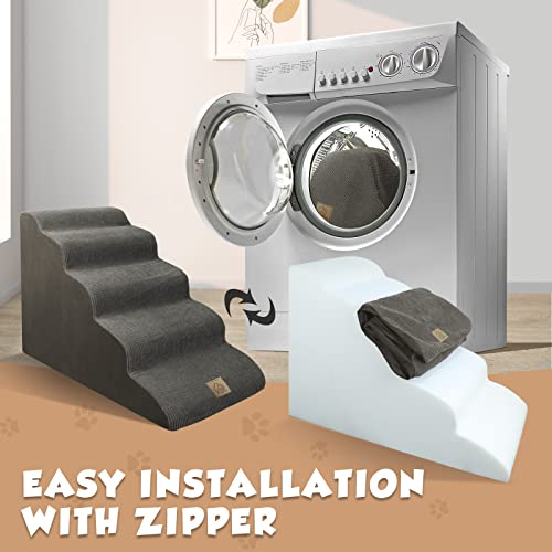 5-Tiers Extra High Foam Dogs Ramp Stairs To High Beds,High Density Foam Ladder/Steps/Ramp/Stairs Friendly To Joint Injury,Old,Short Leg Pets,Non-Slip Bottom&Machine Washable,Gift 1 Lint Roller Set #TOP3