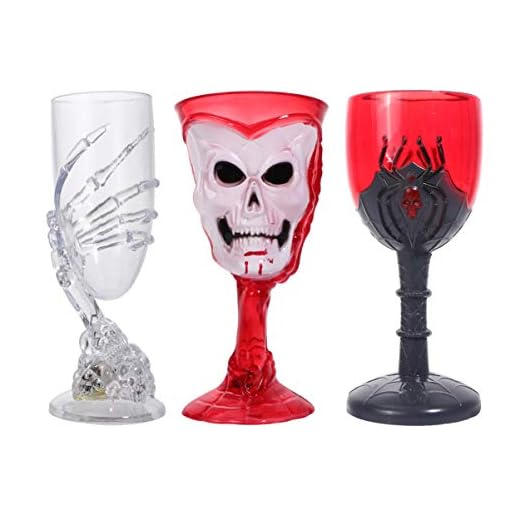 POPETPOP 3 Piezas Copas de Fiesta de Halloween Copas de Champán Luminosas Copa de Vino de Plástico con Temática de Calavera para Bares Fiestas de Carnaval Navidad