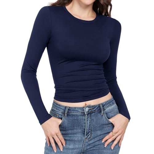 Long Sleeve Shirts for women-Underscrub Crew Neck Slim Fit Basic Tops for Teens Workout Going Out Y2K Fall Fashion 2025