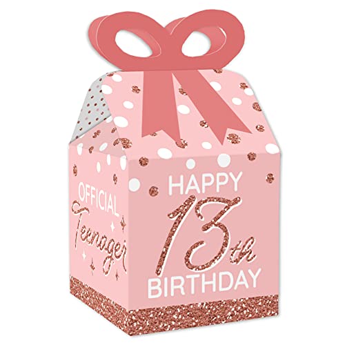 Pink Rose Gold 13th Birthday Favor Gift Boxes - Bow Boxes - Set of 12