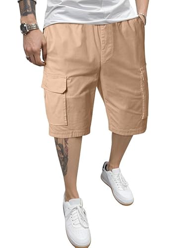 Jmierr Men'S Casual Twill Cargo Shorts Cotton Drawstring Stretch Khaki Short With Pockets cover