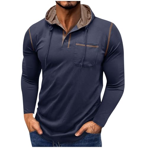 Mens Athletic Shirts Long Sleeve Pullover Hoodie Bodybuilding Muscle Shirts Lightweight Cotton Golf Tops with Pocket