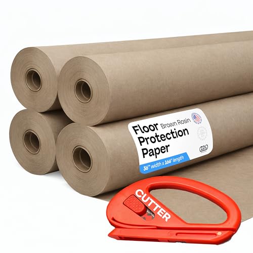 Papel enmascarador marrón Rosin 36" x 166 pies, 4 rollos con cortador – Cubierta de piso gruesa, protección de superficie