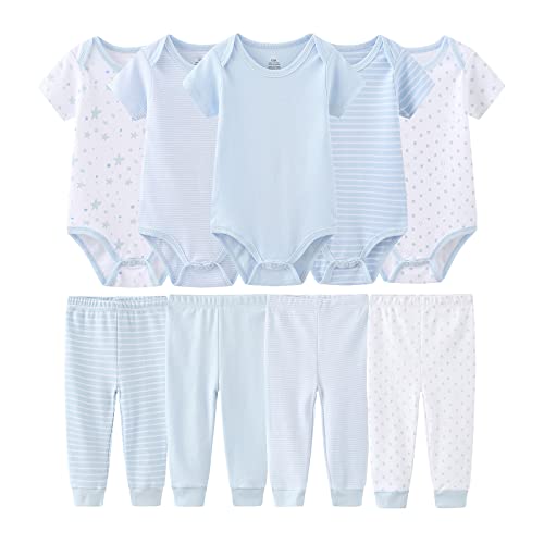 Image of MAMIMAKA Newborn Baby Clothes Set - Short Sleeve Baby Boy Pants & Girl Bodysuits - Layette Sets