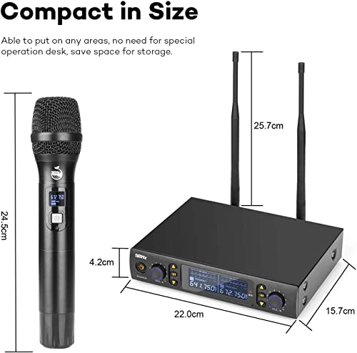 Wireless Microphone, Professional Uhf Metal Double Cordless Dynamic Mic Handheld Microphone, Infrared Frequency Pairing Microphone System For Home Karaoke, Dj, Conference, Party, Wedding, Church 200Ft #TOP2