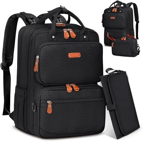 RAINSMORE Waterproof Baby Changing Backpack with Mat Cover