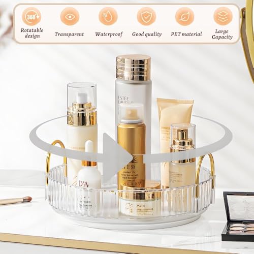 Make Up Kosmtik Organizer, 360° Drehbar Schminktisch Organizer, Multifunktion Schmink Aufbewahrungssystem Skincare für Dresser Schlafzimmer Badezimmer, 1 Schicht, Transparent 2