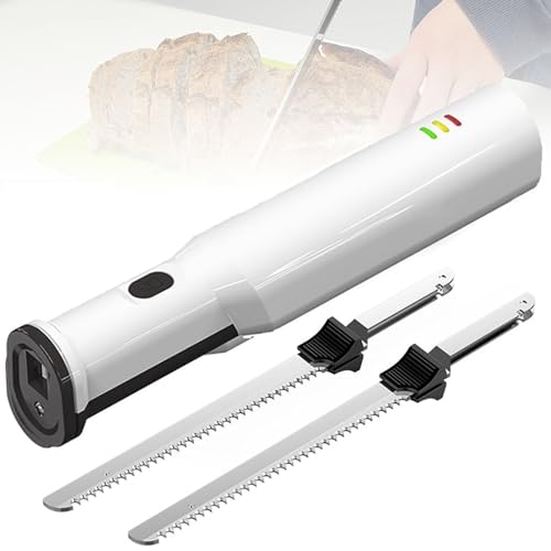 Elektrisk snidkniv Brödkniv, sladdlös uppladdningsbar brödskärare och köttskärare, med 2 tandade 8-tums blad i rostfritt stål och säkerhetslåsutlösare, diskmaskinsäkra blad