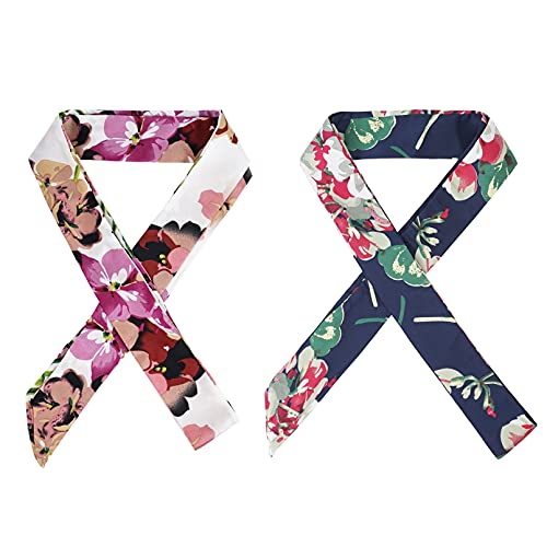 2 Pc Handbag Handle Wrap Chiffon Silk Scarf - Skinny Long Thin Ribbon Hair Band for Women Girls, 78.0 inch3