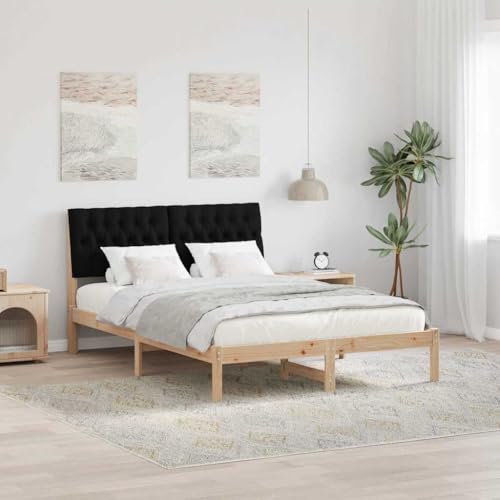 sephironlbb Cadre de lit moderne 160 x 200 cm, bois de pin massif laqué marron, tête de lit rembourrée, gris clair, plate-forme stable pour chambre à...
