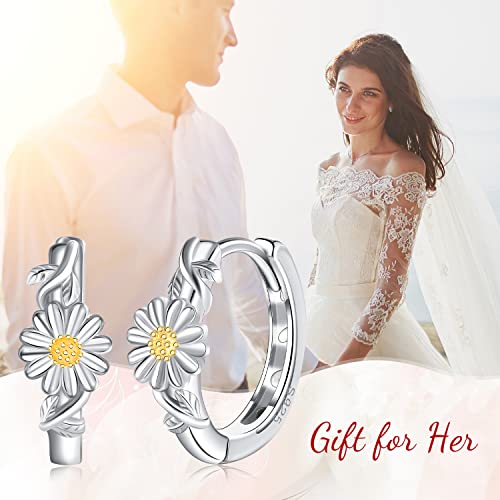 Daisy Earrings For Women Girls 925 Sterling Silver April Birth Flower Huggie Hoop Earrings Hypoallergenic Earrings For Senstive Ears Daisy Jewelry Gifts For Daughter Girlfriend Wife #TOP5