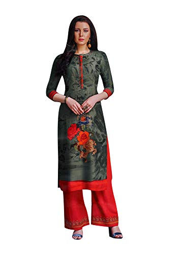 ladyline Kurtis for Women with Palazzo Pants Set Rayon Kurta Indian Tunic Top Dress (Size-44/ Cement)