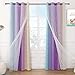 Anjee Curtains for Girls 2 in 1 Double Layer Cutout Star Light Blocking Ombre Grommets Top Drape with Lace Sheer Voile Gauze for Living Room Kids Bedroom 2 Panels 52 x 95 inch, Blue Purple Yellow