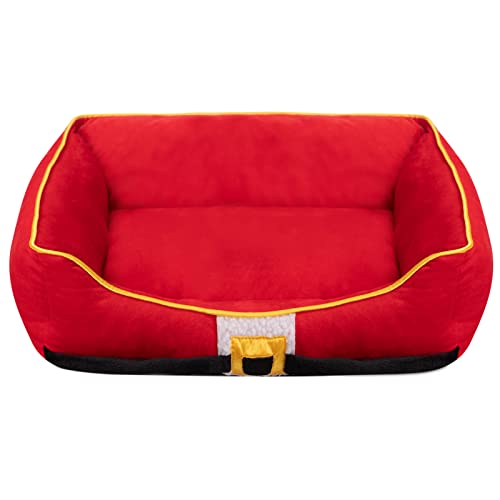 Hollypet Pet Dog Bed Rectangle Plush Dog Cat Bed Self-Warming Pet Bed, Red Belt