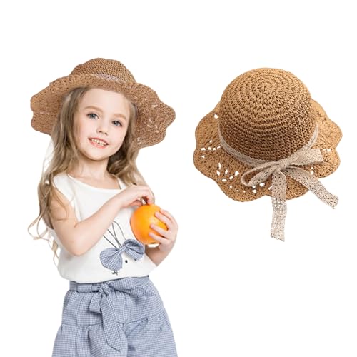 Baby Strohhut Mädchen Sommer Kinder Strandhut mit Bogen Faltbar Sonnenhut