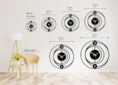 Image of Wall Clock Stylish Metal Analog Wall Clock for Living Room, Bedroom, Office, Kitchen, Home and Hall | Antique Fancy Big Size Modern Wall Watch (Black(DA-189), 60 CM)