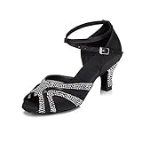 TTdancewear Rhinestones Ballroom Dance Shoes Women Latin Salsa Bachata Performance Dance Shoes Suede Sole 8 Black-2.5inch Heels