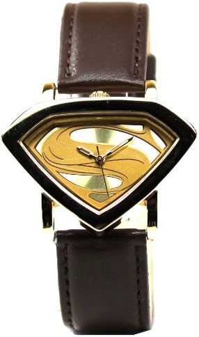 Man of Steel Superman Shield Watch - Gold - Leather Strap (MOS 5007)