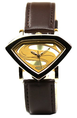 Man Of Steel Superman Shield Watch - Gold - Leather Strap (Mos 5007) #TOP2