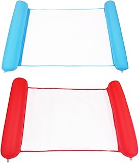 HY-MS Inflatable Pool Floats for Adults - 2 Packs Pool Floats with a Manual Air Pump, Multi-Purpose Swimming Pool Toys As Pool Lounger, Saddle, Pool Hammock, Drifter (Light Blue＋Red)