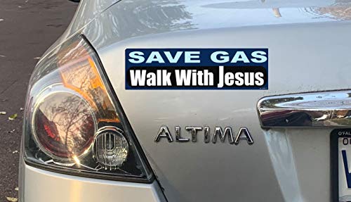 Gear Tatz - Save Gas Walk With Jesus - Christian Bumper Sticker - 3 X 10 Inches - Professionally Made In The Usa - Vinyl Decal #TOP1