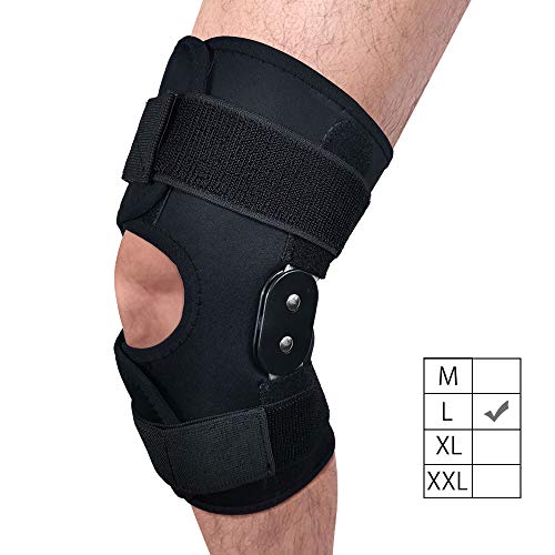 FunCee Hinged Knee Brace, 4 available sizes Adjustable Compression Wrap for Men & Women, Knee Support for ACL, Tendon, Ligament & Meniscus Tear Injuries, Sports in Gym Basketball Running Hiking - (L)