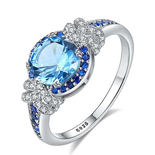 Bellitia Jewelry Bague avec Topaze Bleue et Zircone Cubique en Argent Sterling 925 pour Elle,...