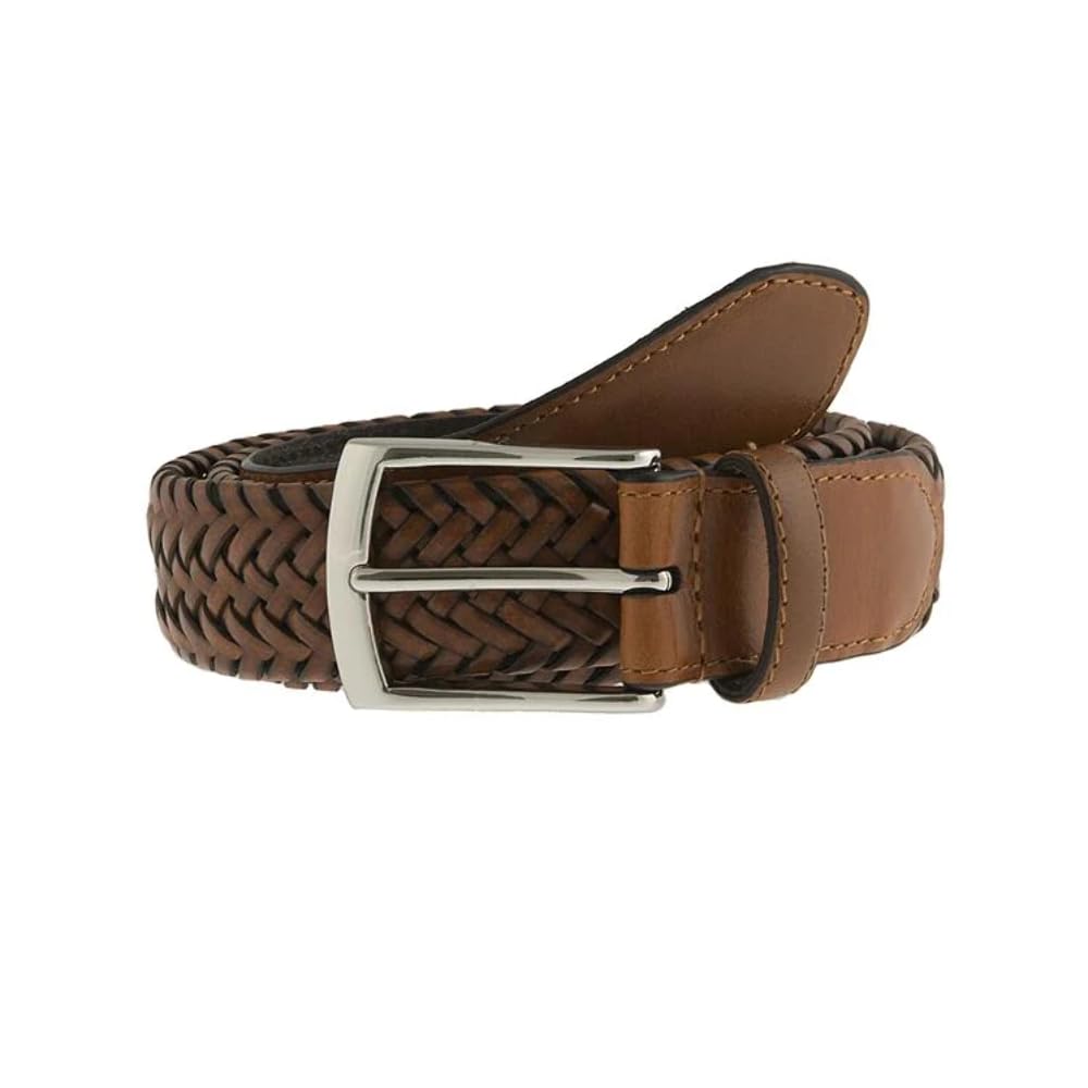 Dents Men's Tan Woven Leather Belt With Satin Nickel Buckle - / Xl