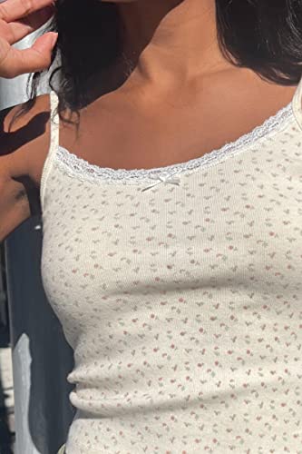 Women Y2K Square Neck Lace Camis Elegant Lace Frill Crop Tank Top 2000S Sleeveless Camisole Spaghetti Strap Tops #TOP5