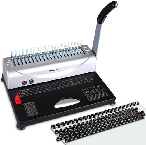 MAKEASY Binding Machine, 21-Hole, 450 Sheet, Paper Punch Binder with Starter Kit 100 PCS 3/8' PVC Comb Bindings, Comb Binding Machine Scrapbook