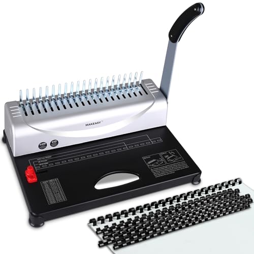 MAKEASY Comb Binding Machine - Punch 12 Sheet, Easy Punch No Jam, Heavy-Duty Metal Build, Book Binder for Office Reports & Home School Projects, Includes 100 Combs, Letter/A4/A5 Compatible by MAKEASY - Used condition - US$47.34