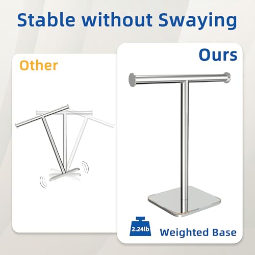 RUACQ T-Shape Hand Towel Holder Stand, Weighted Base Towel Rack, Countertop Towel Holder for Bathroom, 304 Stainless Steel, Heavy Duty (Chrome) by Ruacq - Image 4