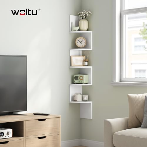 Miniatura 2 de Woltu Estanteria De Pared Blanca, Estante De Esquina, Estanteria Flotante De Pared De 5 Niveles, Estanteria De Pared Decorativa Para Dormitorio, Salón, Cocina, Rg9313ws2