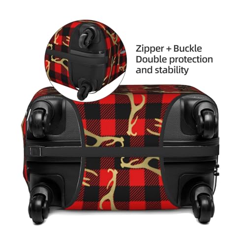 Red & Black Buffalo Plaid & Gold Deer Antlers Luggage Cover, Protective Washable Suitcase Cover - Travel High Elastic Fibers Suitcase Protector Fits Large4