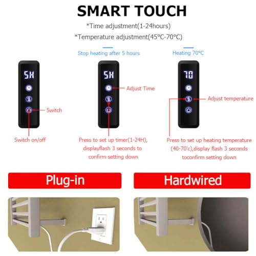 Toallero eléctrico de pared en acero de 10 barras con estante superior 6