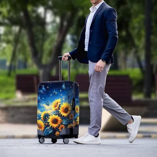 Sunflower Butterfly Travel Luggage Cover Suitcase Protector Washable Elastic Suitcase Baggage Cover Anti-scratch with Zipper Closure for Wheeled Suitcase Fits 18-32 Inch Luggage3