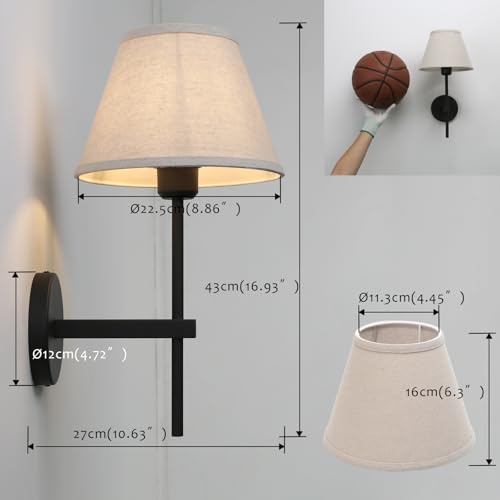 Image of Pathson Vintage Linen Wall Sconce Big Flared Fabric Lampshade, Hardwired Wall Vanity Light Fixture Upwards Install, Indoor Bedside Lamp Victorian Decor for Living Room, Stairwell, Fireplace, Foyer